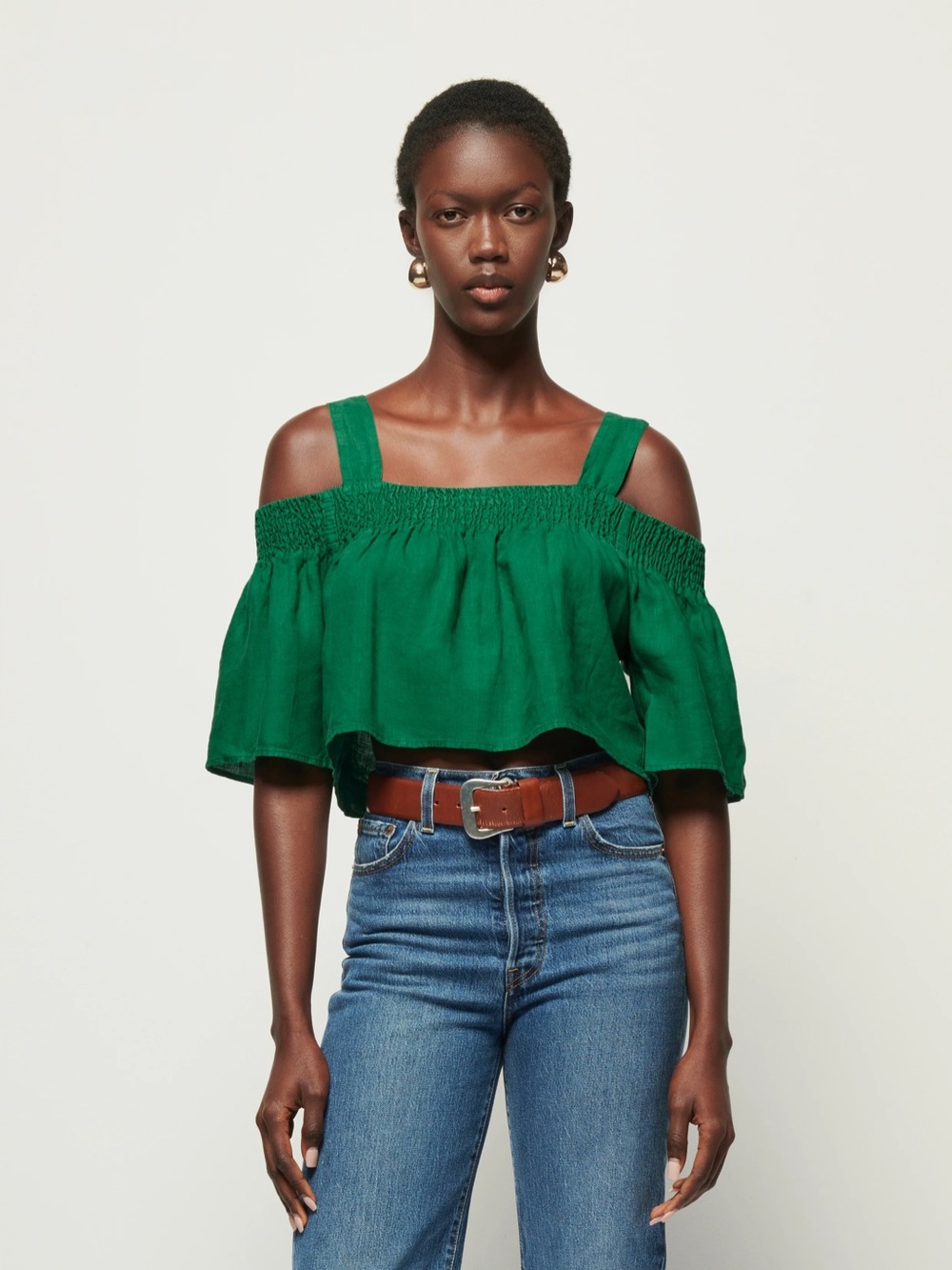 NATION LA $178 Esme Smocked Linen Top